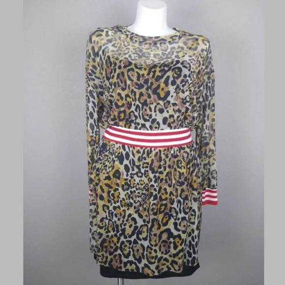 ASOS Leopard Print Mesh Midi Dress With Rib Detail Size 14 - Picture 2 of 14